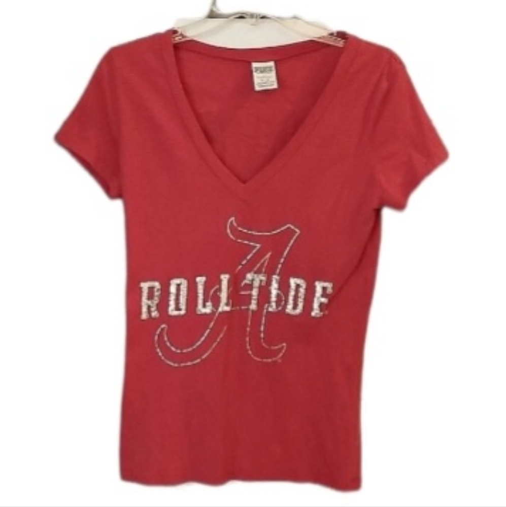 Victoria Secrets PINK womens medium RED and Silver Alabama Roll tide t shirt